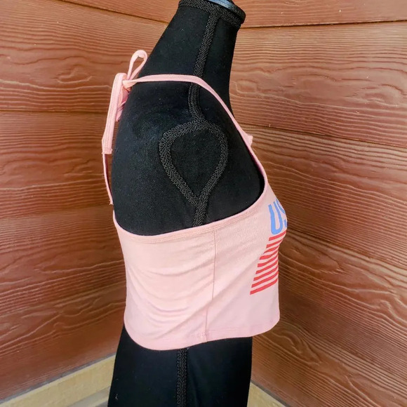 NWT Isaac Morris Women's USA Flag Graphic Halter Cropped Top Coral Pink XS - Picture 11 of 12